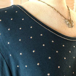 Catherines blue, rhinestone-studded long-sleeve